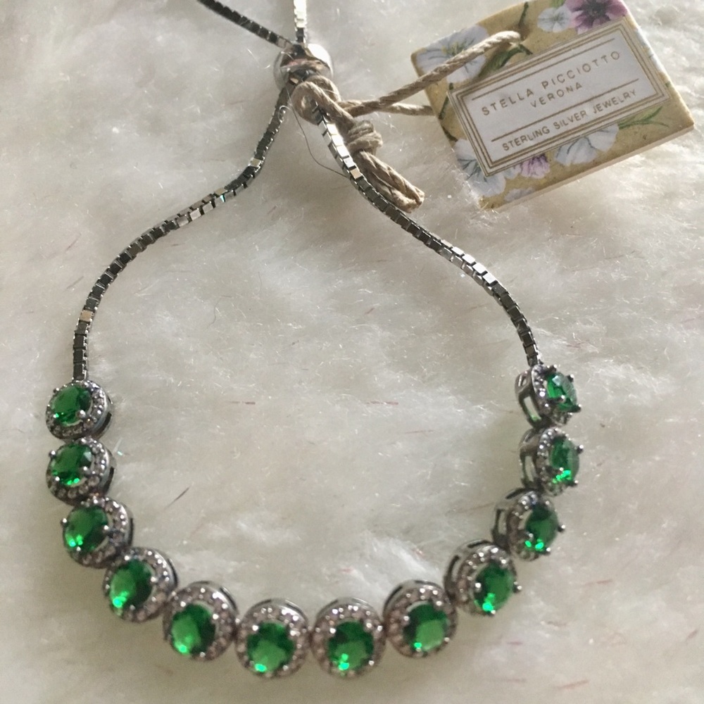 STELLA PICCIOTTO STERLING SILVER EMERALD ZIRCONIA BRACELET